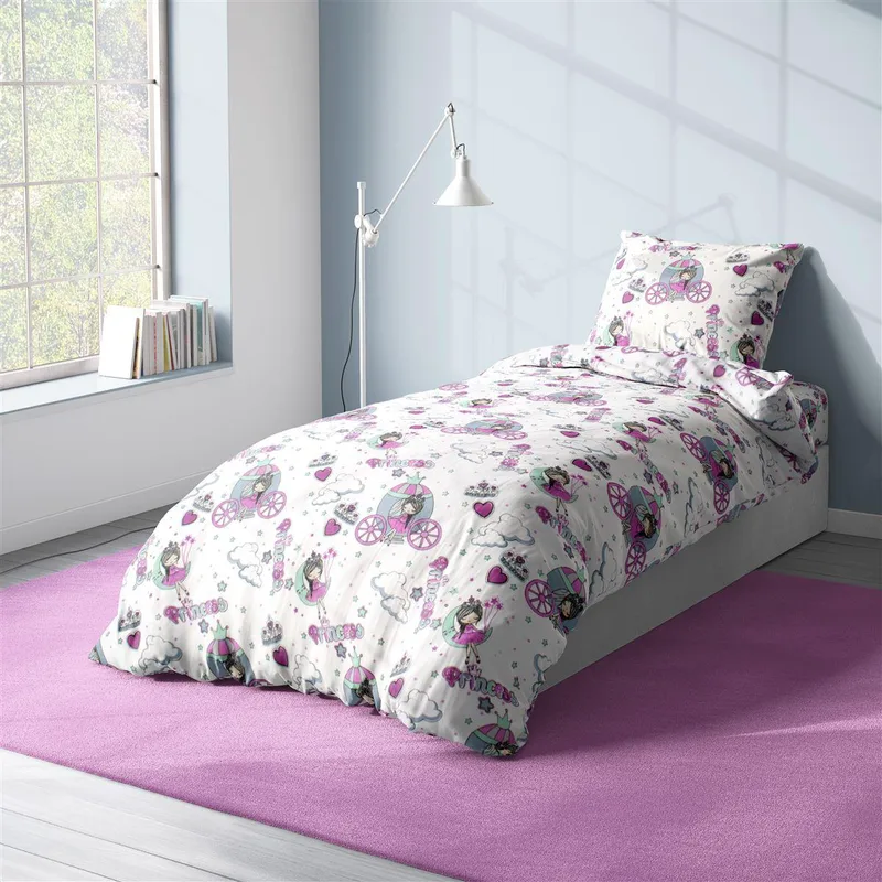 Παπλωματοθήκη Εμπριμέ kids Princess 389 160X240 White-Μωβ 70/30 Cott/Pol