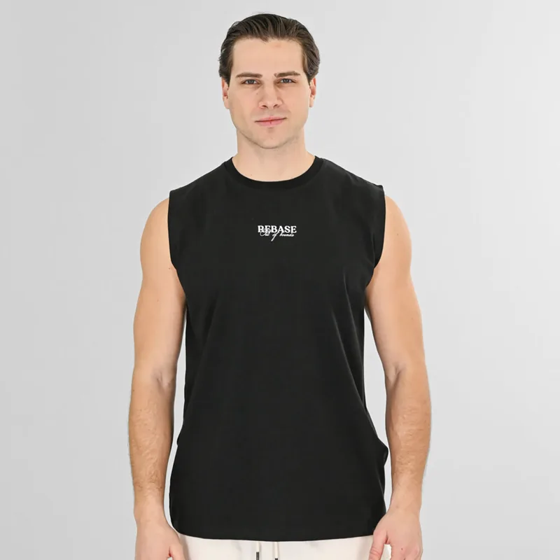 REBASE THIN HIGH DENSITY PRINT TANK TOP ΜΑΥΡΟ