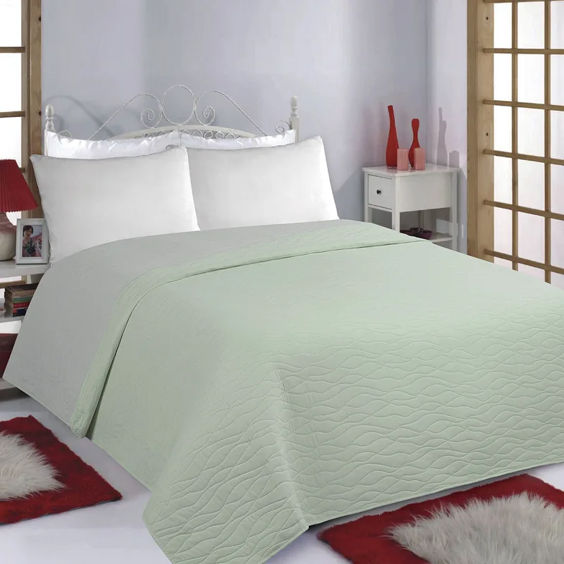 Κουβερλί Υπέρδιπλο (220x240) 2 Όψεων Silk Fashion Waves Mint-Grey