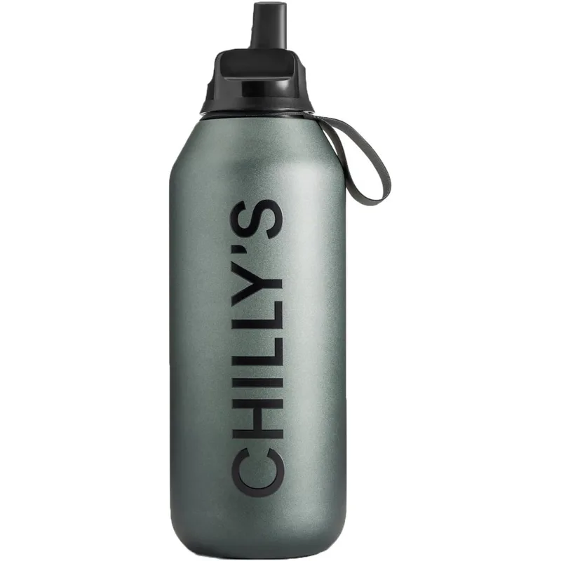 Chilly's Series 2 Flip Reusable Bottle Ανοξείδωτος Θερμός με Καλαμάκι & Αντιμικροβιακό Στόμιο για Κρύα Ροφήματα 500ml - Slate