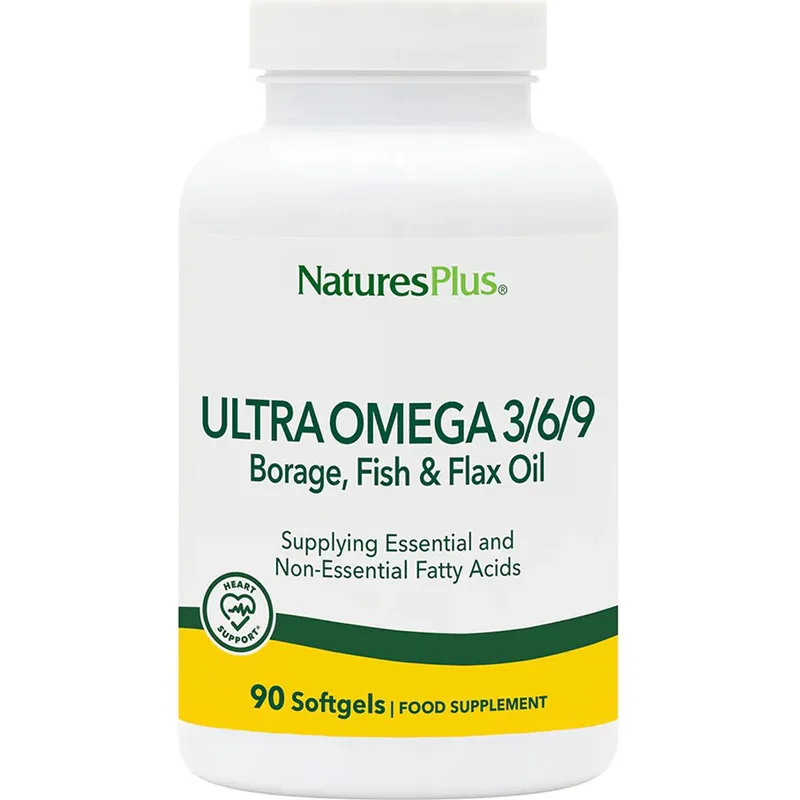 Natures Plus Ultra Omega 3/6/9 Συμπλήρωμα Διατροφής Πλούσιο σε Ωμέγα 3, 6 & 9 Λιπαρά Οξέα για την Καλή Λειτουργία του Καρδιαγγειακού Συστήματος του Εγκεφάλου & της Όρασης 90 Softgels