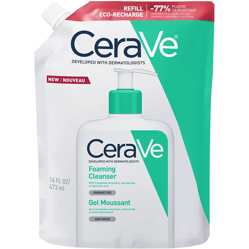 CeraVe Foaming Cleanser Gel Ανταλλακτικό Αφρίζον Τζέλ Καθαρισμού για Λιπαρή Επιδερμίδα, Κατάλληλο για Πρόσωπο & Σώμα 473ml Refill