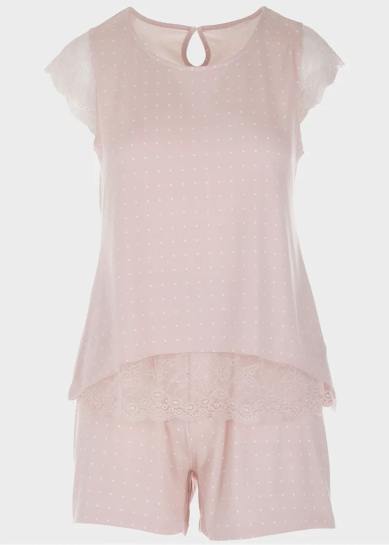 Γυναικείο baby doll λεπτομέρειες δαντέλας.Homewear Collection ΡΟΖ