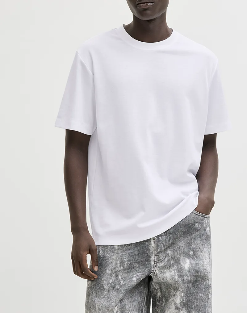 JACK&JONES JCOFUSION BADGE TEE SS CREW NECK LN 12289962-BRIGHT WHITE White