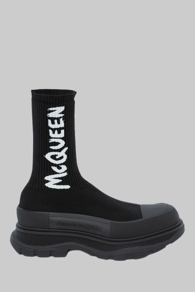ALEXANDER MCQUEEN Ανδρικό Μαύρο Graffiti Knit Tread Slick Boot in Black/white