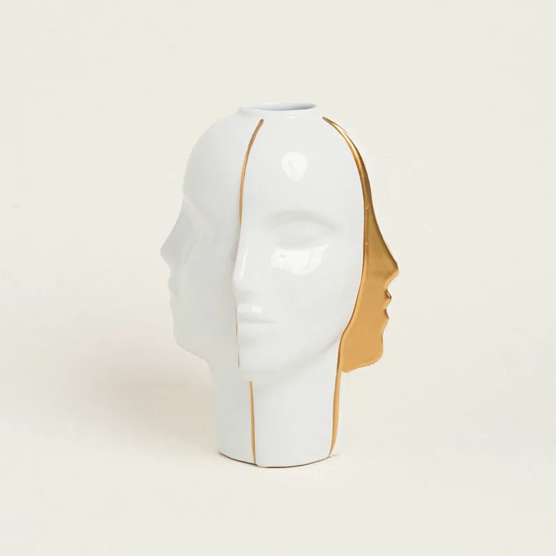 Beauty Home ΒΑΖΟ ΠΡΟΣΩΠΑ ΛΕΥΚΟ ΧΡΥΣΟ 30 cm