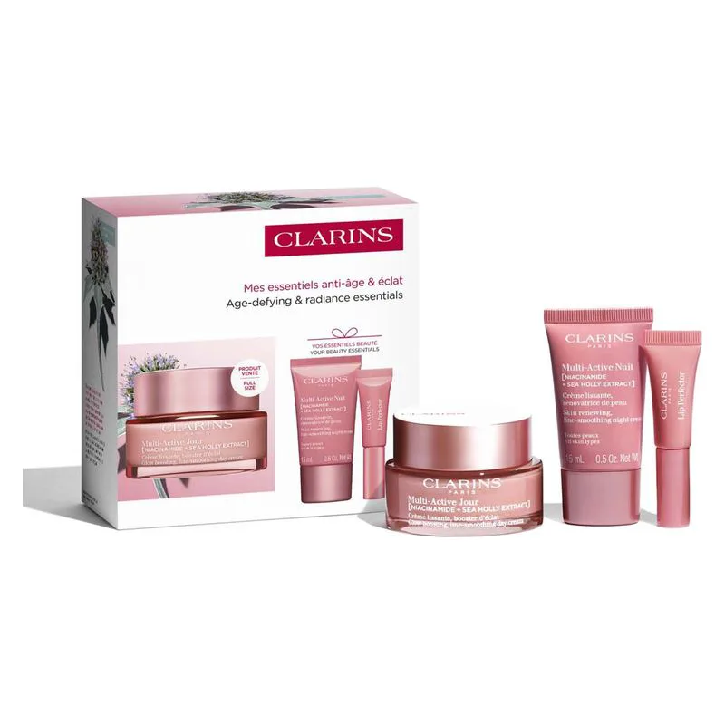 Clarins Multi-Active Jour Set Day Cream 50ml + Night Cream 15ml + Lipstick #01 Rose Shimmer Mini 5ml