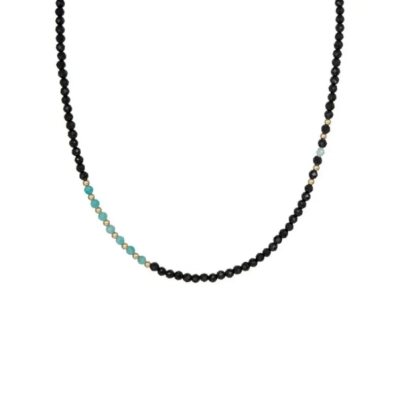 Γυναικείο κολιέ με black spinel K14 και πέτρες Αμαζονίτη 045793 045793 Χρυσός 14 Καράτια