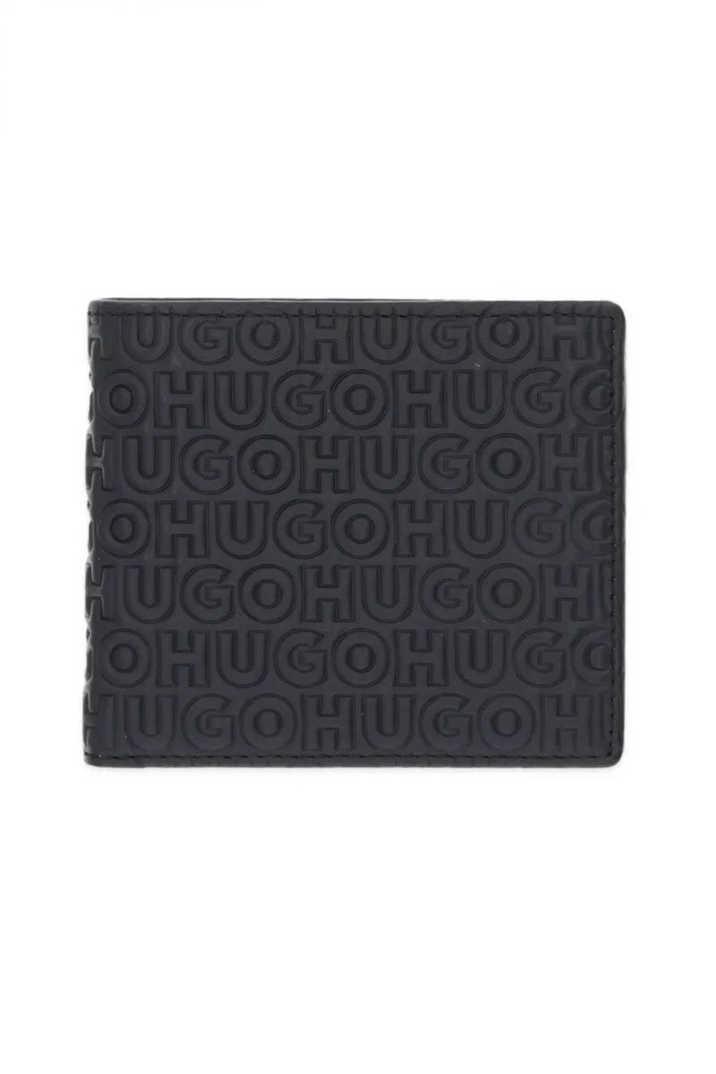 HUGO ΠΟΡΤΟΦΟΛΙ ETHON HI_M_8CC ALL OVER LOGO ΜΑΥΡΟ