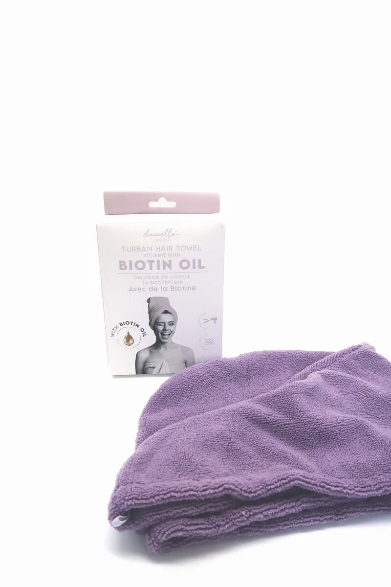 Purple Turban Hair Towel Infused with Biotin Oil