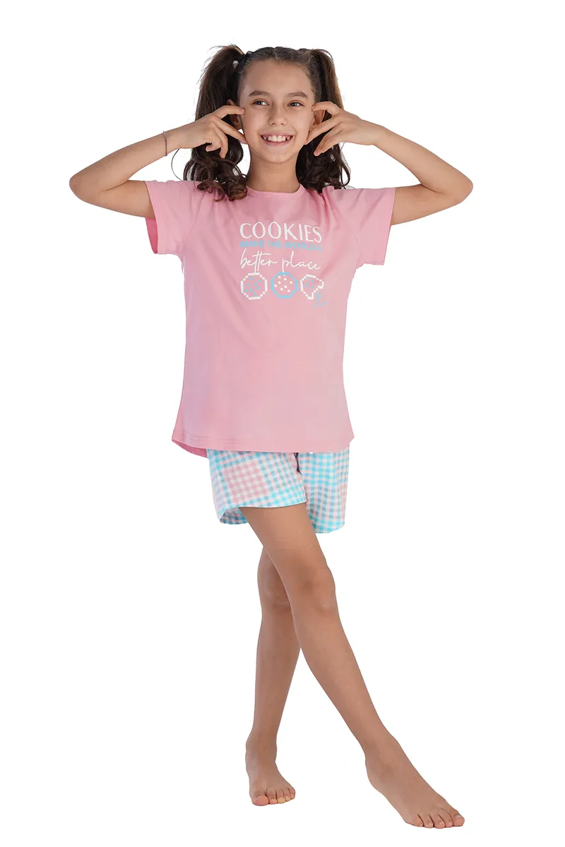 Vienetta Kids Εφηβική καλοκαιρινή βαμβακερή πυτζάμα "Better Place" με σορτσάκι για κορίτσια (11-16 ετών)-212574