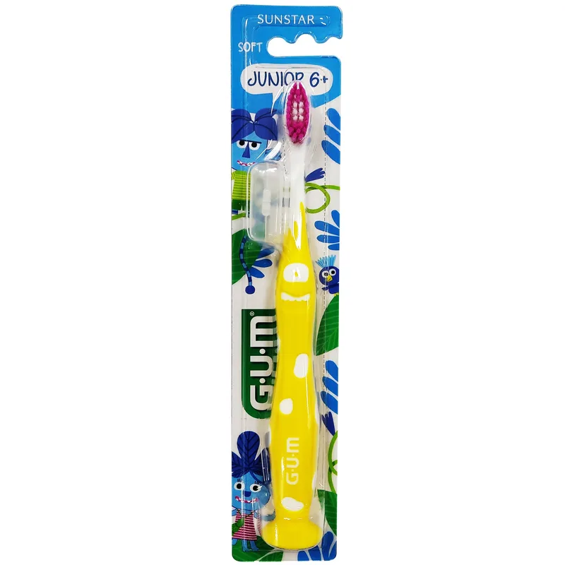 Gum Junior 6+ Soft Toothbrush Παιδική Μαλακή Οδοντόβουρτσα με Βάση Βεντούζα 1 Τεμάχιο - Κίτρινο