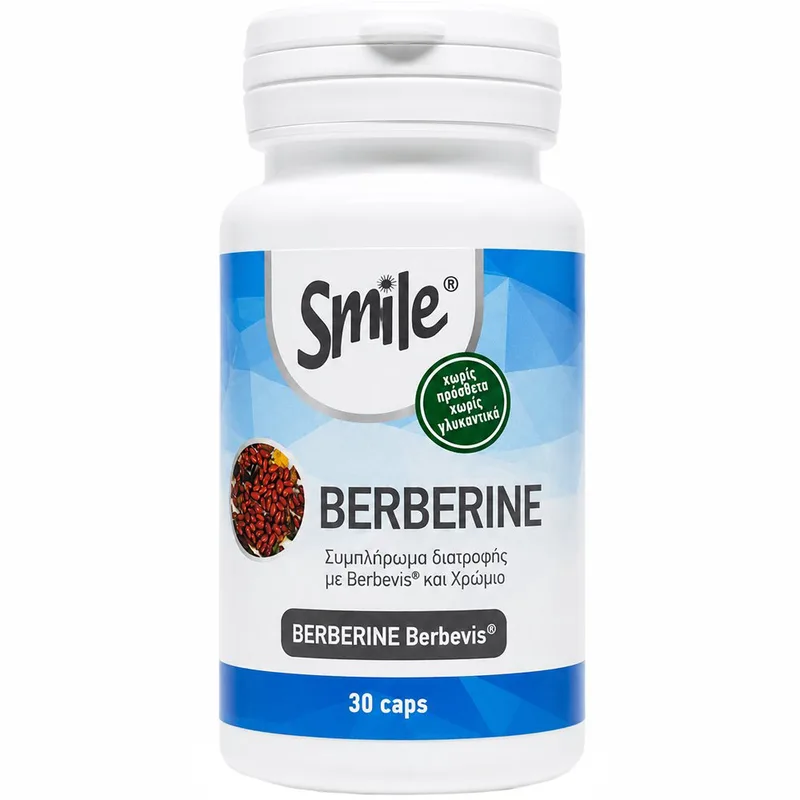 Smile Berberine Συμπλήρωμα Διατροφής Βερβερίνης, Χρωμίου & Μαγνησίου για Υποστήριξη της Μεταβολικής Υγείας, Βελτίωση του Λιπιδαιμικού Προφίλ & Αποδοτικότερη Διαχείριση Βάρους 30caps