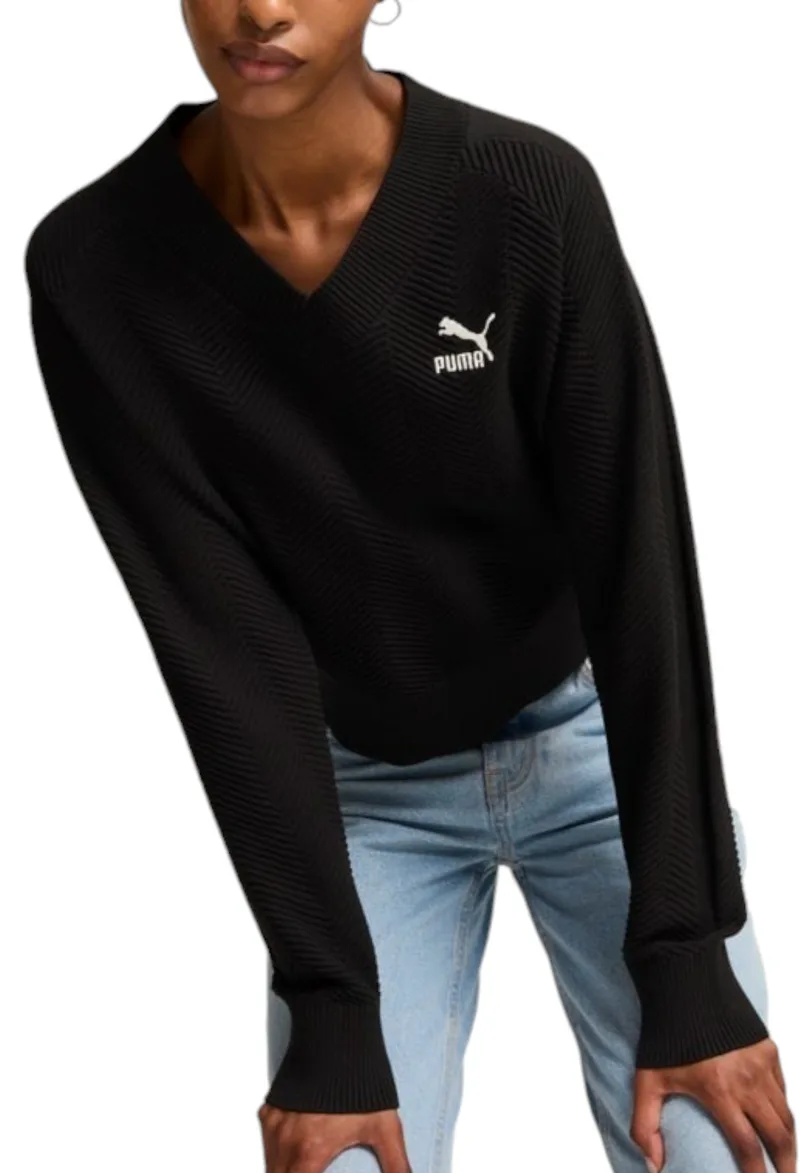 Μπλούζα Μακρυμάνικη Puma T7 Knitted V-Neck Crew 627471-01 Γυναικείο