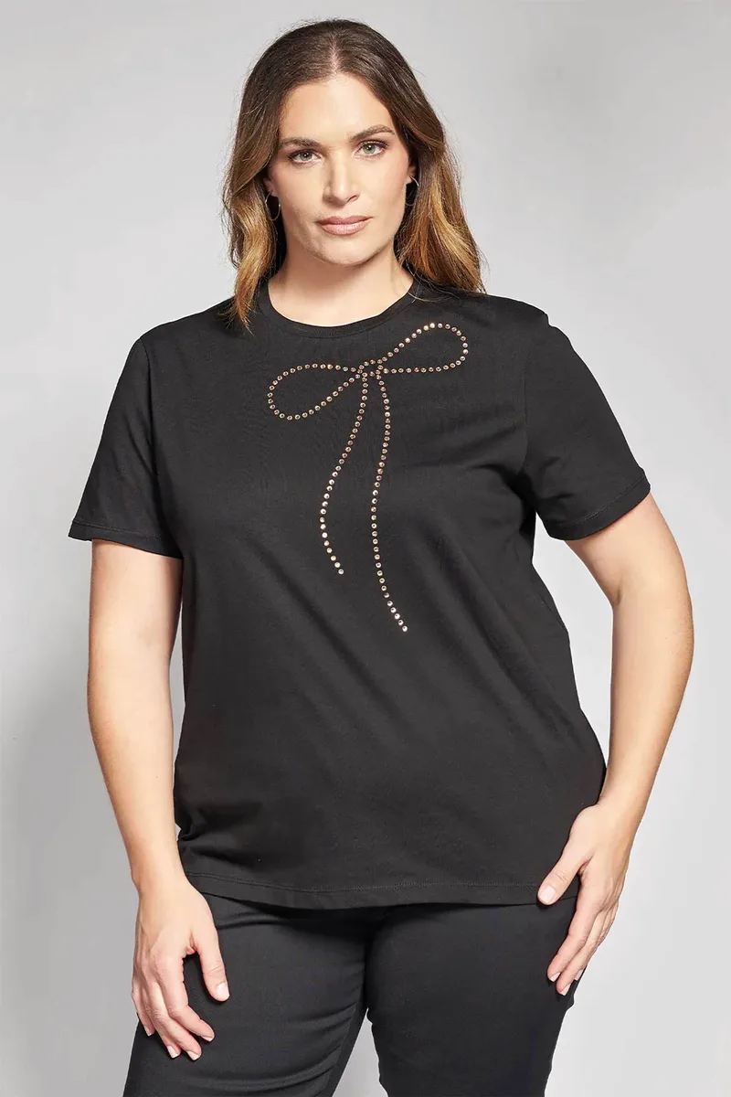 Parabita γυναικείο T-shirt με στρας - 012610100415 Μαύρο