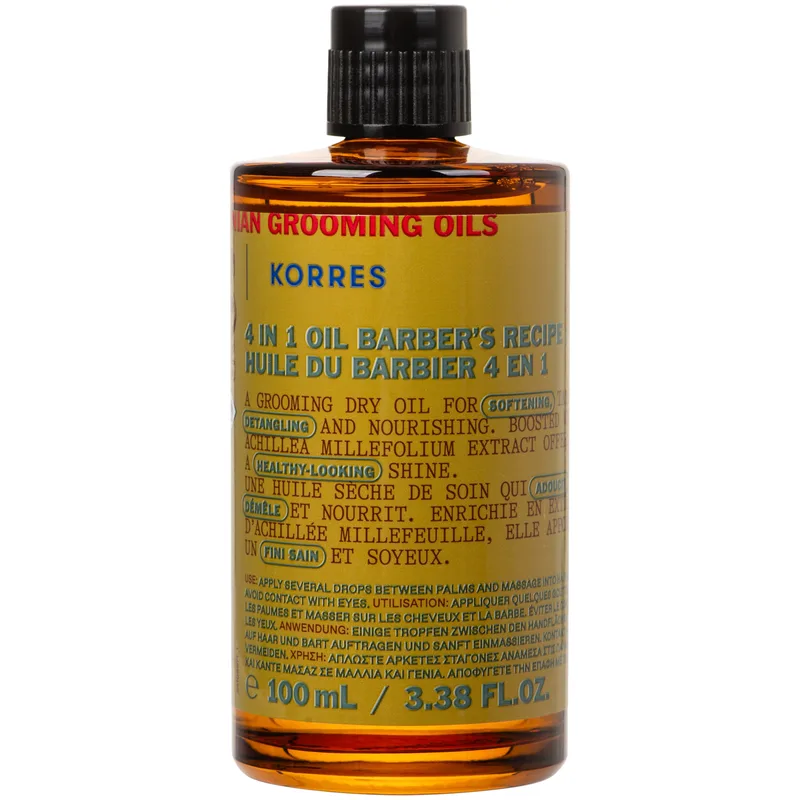 Korres Athenian Grooming 4 in 1 Oil Barber's Recipe Ξηρό Λάδι Περιποίησης 4 σε 1 που Μαλακώνει, Τιθασεύει, Θρέφει & Ξεμπερδεύει Μαλλιά & Γένια 100ml