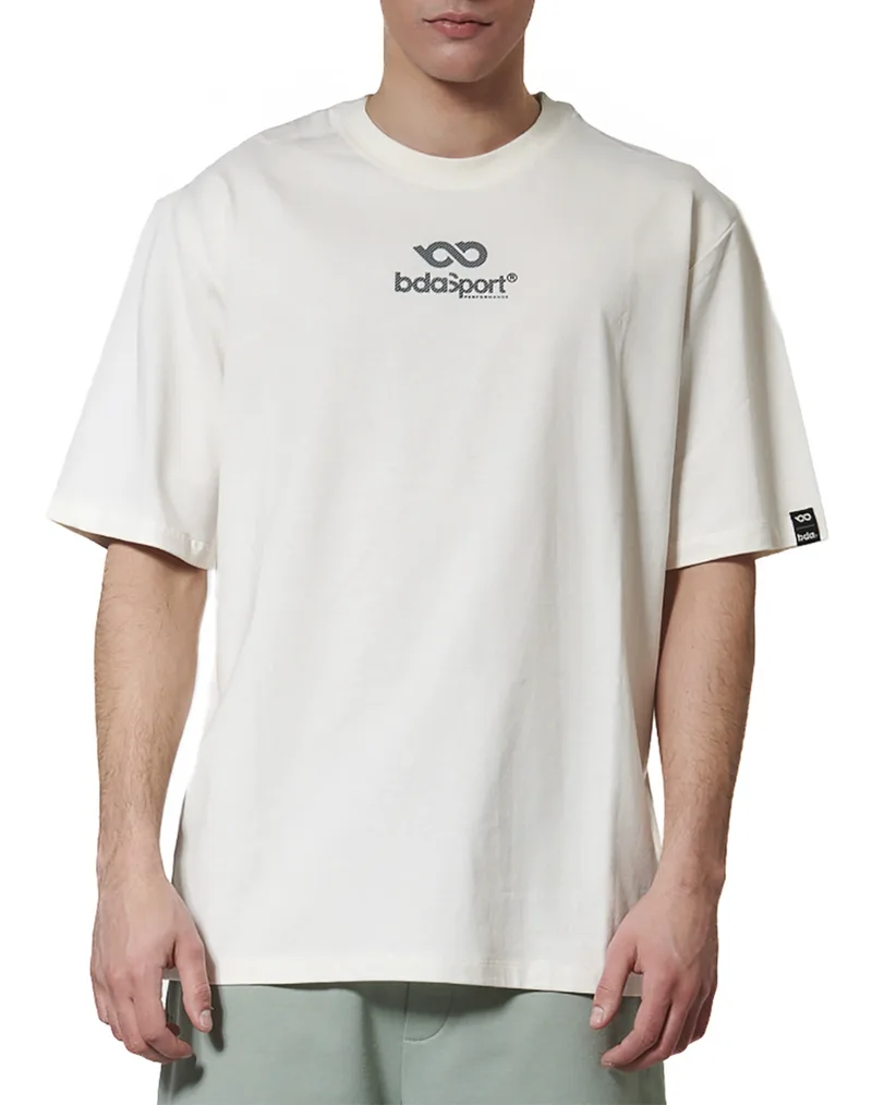 BODY ACTION MEN''S HIGH-DENSITY LOGO T-SHIRT 053621-01-White Alyssum OffWhite