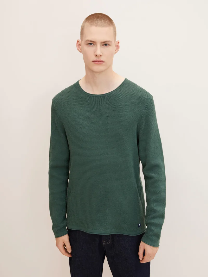 Tom Tailor Ανδρικό Πουλόβερ Zig Zag Structured Crewneck Sweater 1016090-30024 Πράσινο