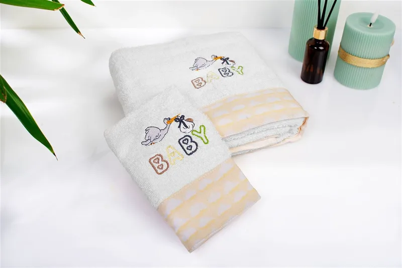 Σετ Πετσέτες 2τμχ Βαμβακερές Stork 193 White-Yellow DimCol