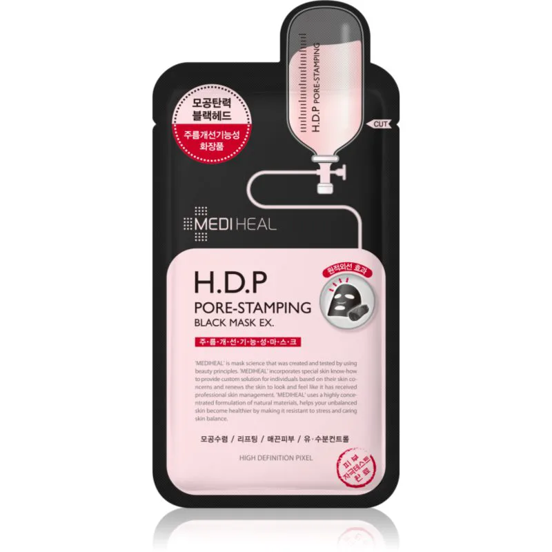 MEDIHEAL Black Mask H.D.P Pore-Stamping φύλλο μάσκας για σύσφιξη πόρων 25 ml