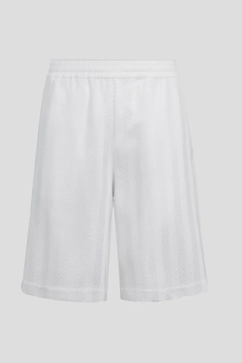 MISSONI Ανδρικό Λευκό Bermuda Shorts With Zigzag Working