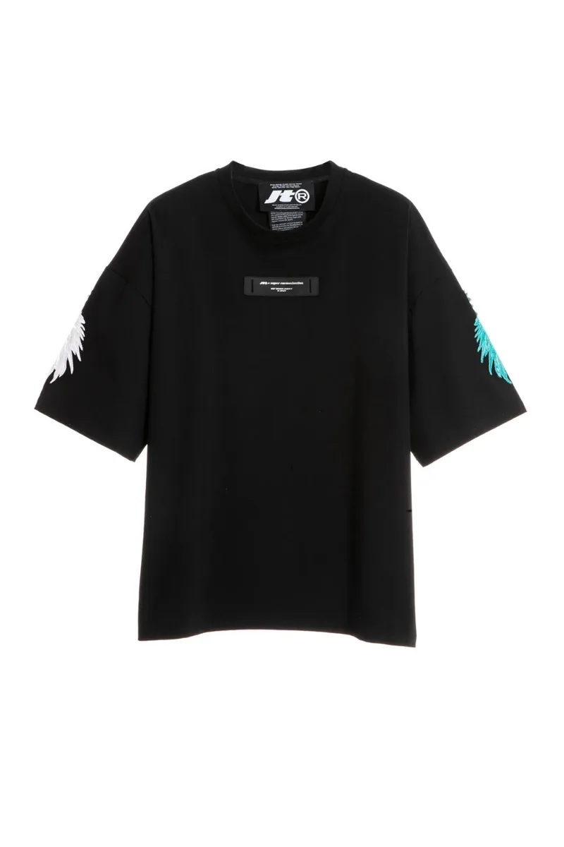 MOD WAVE MOVEMENT Oversized Unisex T-Shirt με Φτερά στα Μανίκια - Μαύρο -JT092020213-BLACK