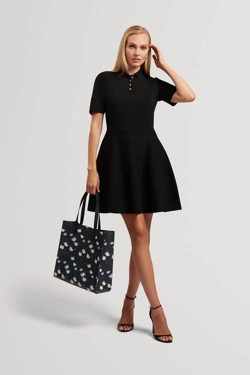 Ted Baker mini πόλο φόρεμα μονόχρωμο Slim Fit "Rondaa" - 282601 Μαύρο