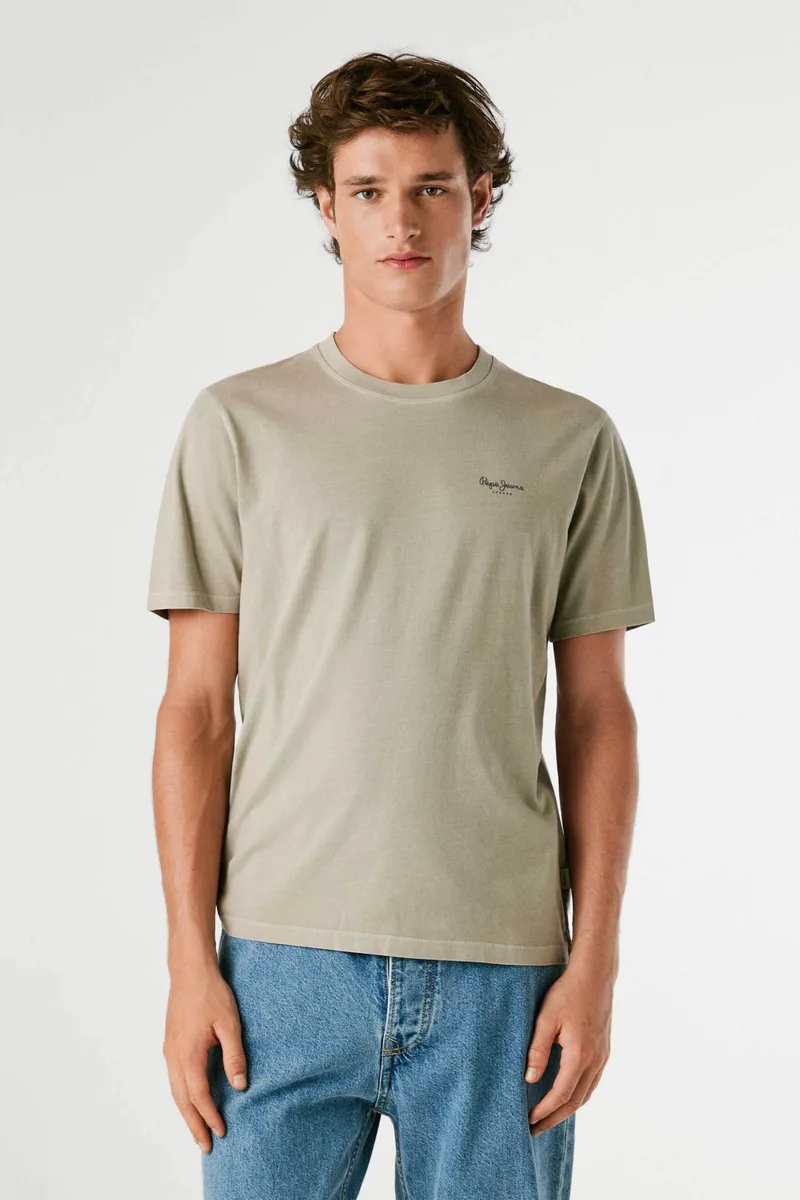 Pepe Jeans ανδρικό T-shirt μονόχρωμο με διακριτικό logo print "Jacko" - PM508664 Γκρι