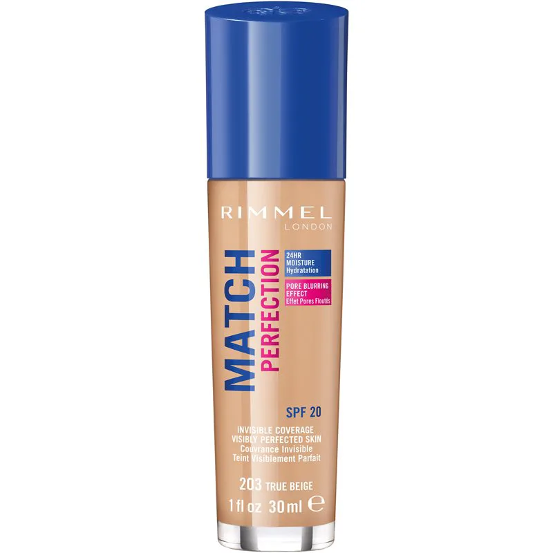Rimmel Match Perfection υγρό μεικ απ SPF 20 απόχρωση 203 True Μπεζ 30 ml