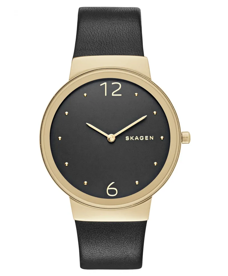 SKAGEN Ladies Freja Χρυσό Black Leather Strap SKW2370