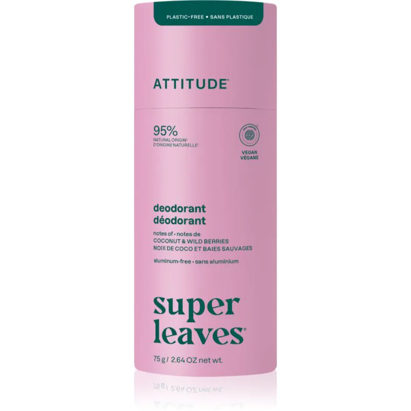 Attitude Super Leaves Natural Deodorant φυσικό στερεό αποσμητικό χωρίς αλουμίνιο Coconut & Wild Berries 75 γρ