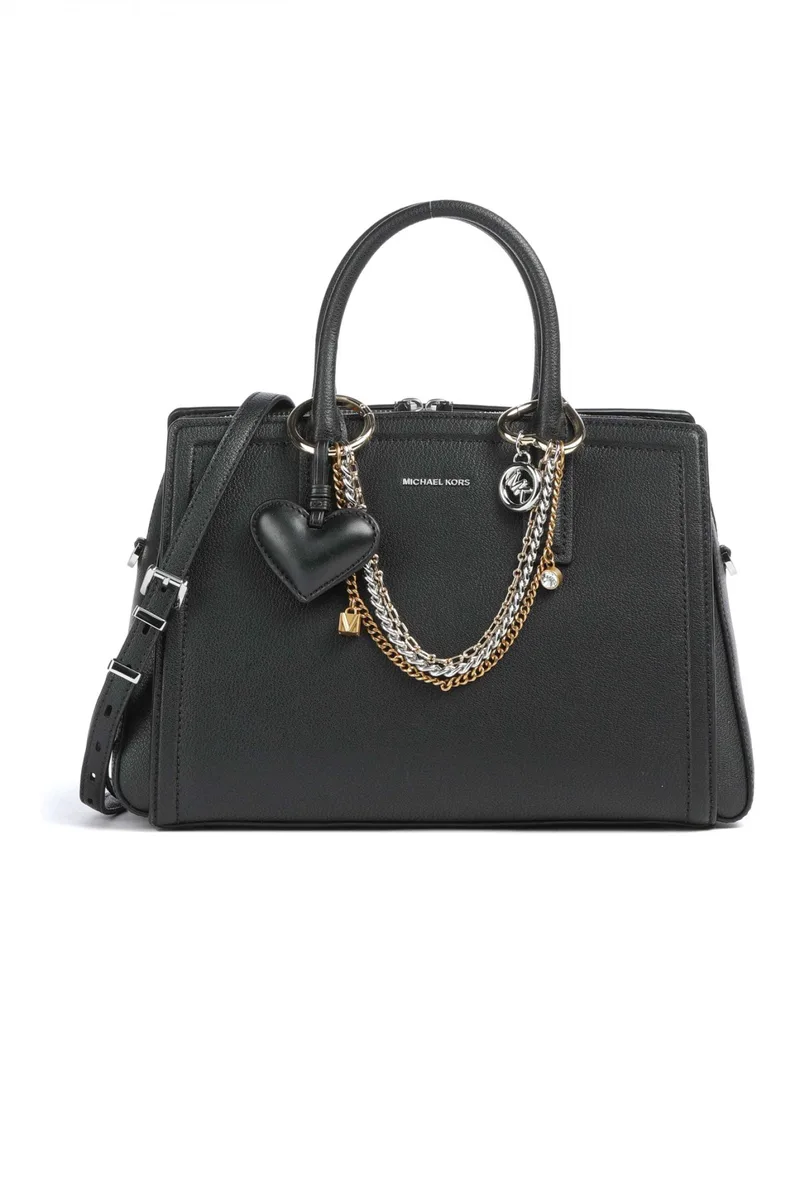MICHAEL KORS ΤΣΑΝΤΑ CROSSBODY/ΩΜΟΥ LAILA ΕΠΙΠΡΟΣΘΕΤΗ AΛΥΣΙΔΑ ΜΕΤΑΛΛΙΚΟ LOGO ΜΑΥΡΟ
