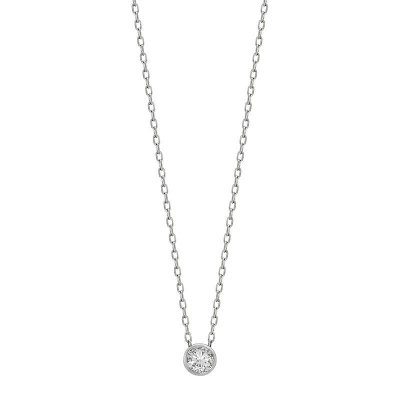 Diamond Group Κολιέ Moνόπετρο με Διαμάντι Brilliant από Λευκό Χρυσό 18 Καρατίων DKL105