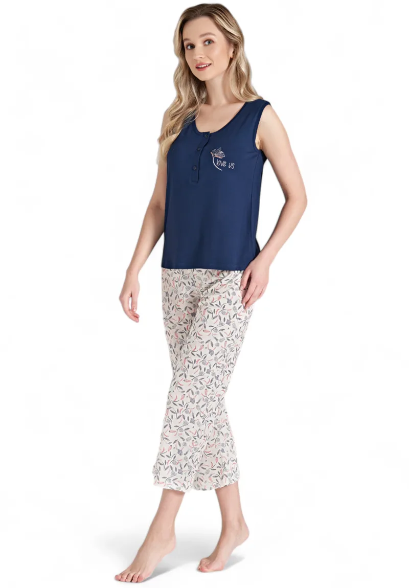 Πιτζάμα γυναικεία βισκόζ με παντελόνι 3/4 Pijadore Floral PJDR1653-Μπλε