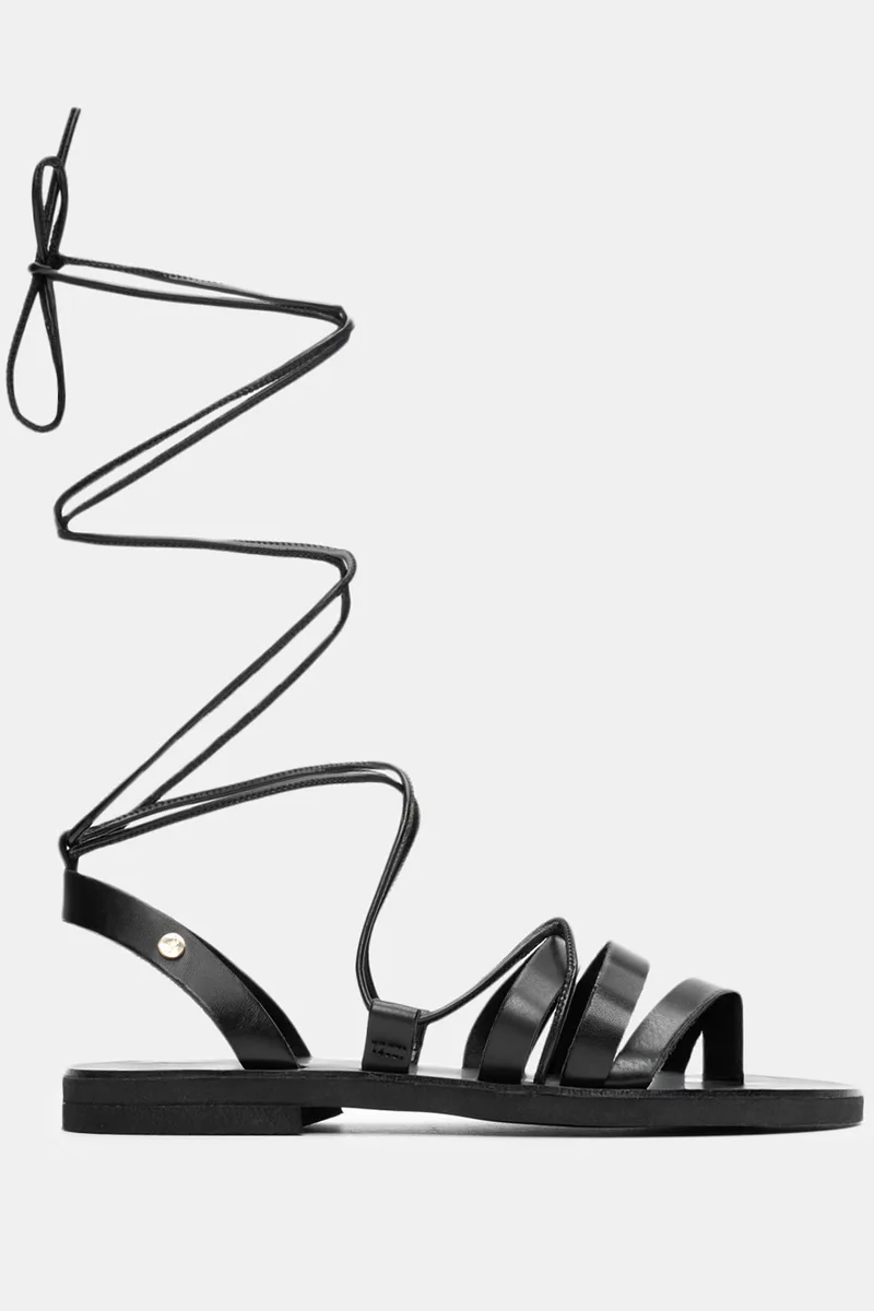 LUIGI DESIGN - Flat Σανδάλια Lace Up - Μαύρο