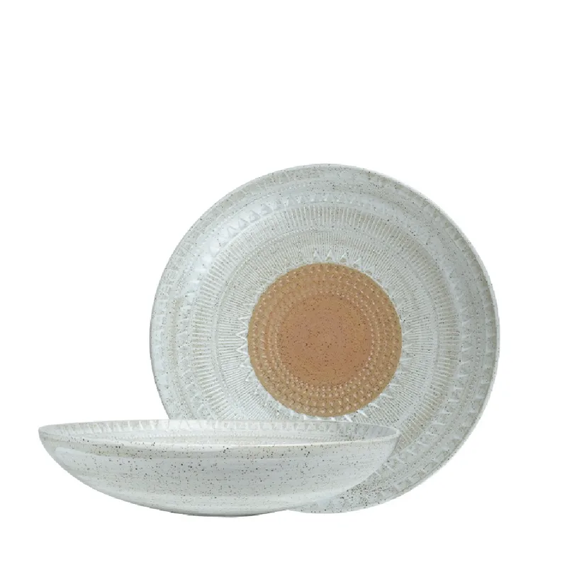 Σαλατιέρα Stoneware Ανάγλυφη Aztec White-Brown ESPIEL 28,3x6,4εκ. ZAT109K2 (Σετ 2 Τεμάχια) (Χρώμα: Λευκό, Υλικό: Stoneware) - ESPIEL - ZAT109K2