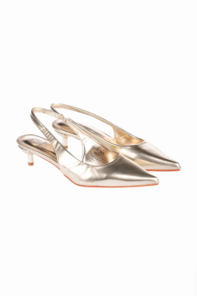 Χαμηλές slingback γόβες με λεπτό τακούνι - Χρυσό