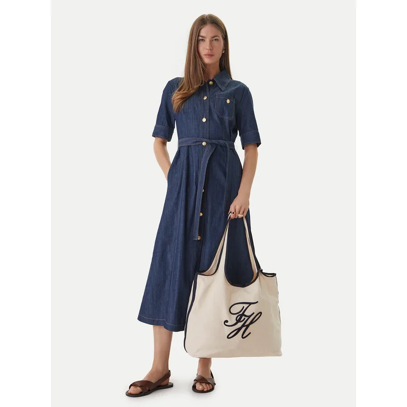 Τσάντα Tommy Hilfiger Th Summer Tote Canvas AW0AW18398 Λευκό