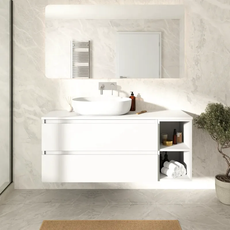 Έπιπλο με 2 Συρτάρια & 2 Ράφια Premium Matt White & Top Surface (135x45cm)