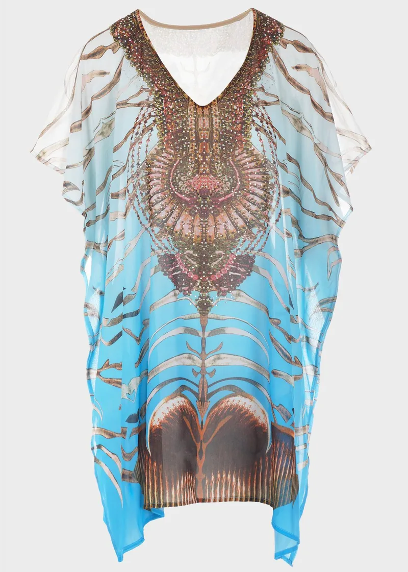 Γυναικείο καφτάνι παραλίας κοντό μανίκι.Summer Collection ΣΙΕΛ
