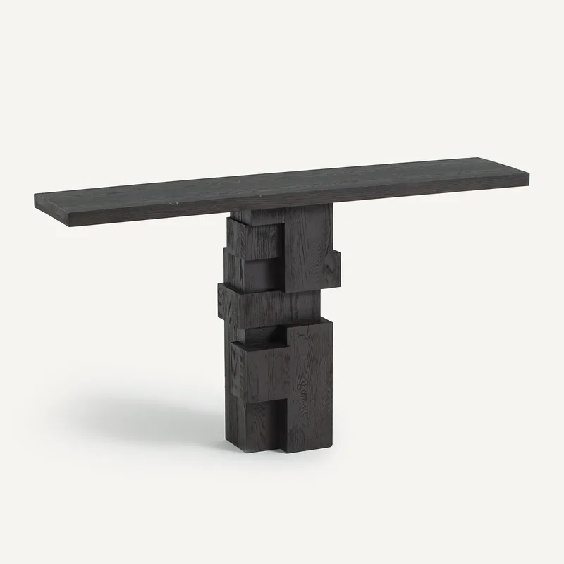 Κονσόλα τοίχου από βαμμένο ξύλο δρυ Π140xΥ77cm