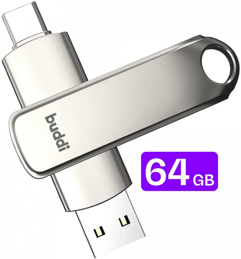 USB-A & Type-C Stick Buddi Dual Memory Stick USB 3.1 64GB για iOS & Android 5 Έτη Εγγύηση - Grey (8719246465864)