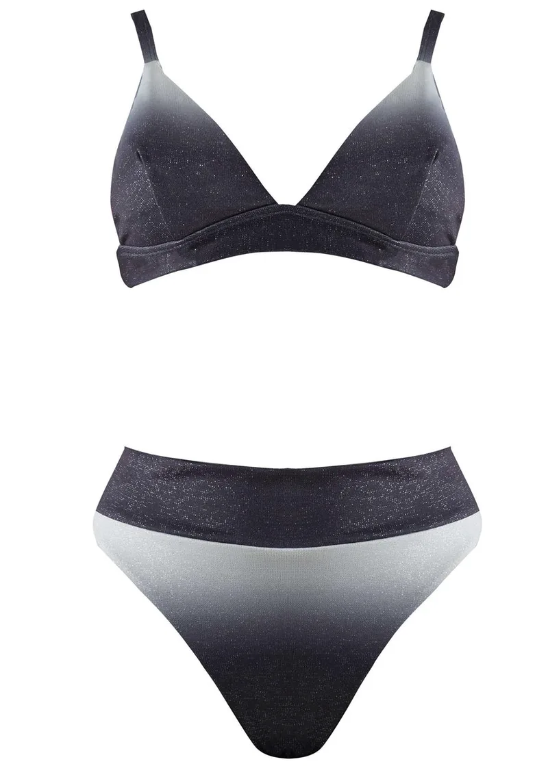 Set μαγιό τρίγωνο bikini παρτό ψηλόμεσο. Καλύπτει B cup ΑΝΘΡΑΚΙ