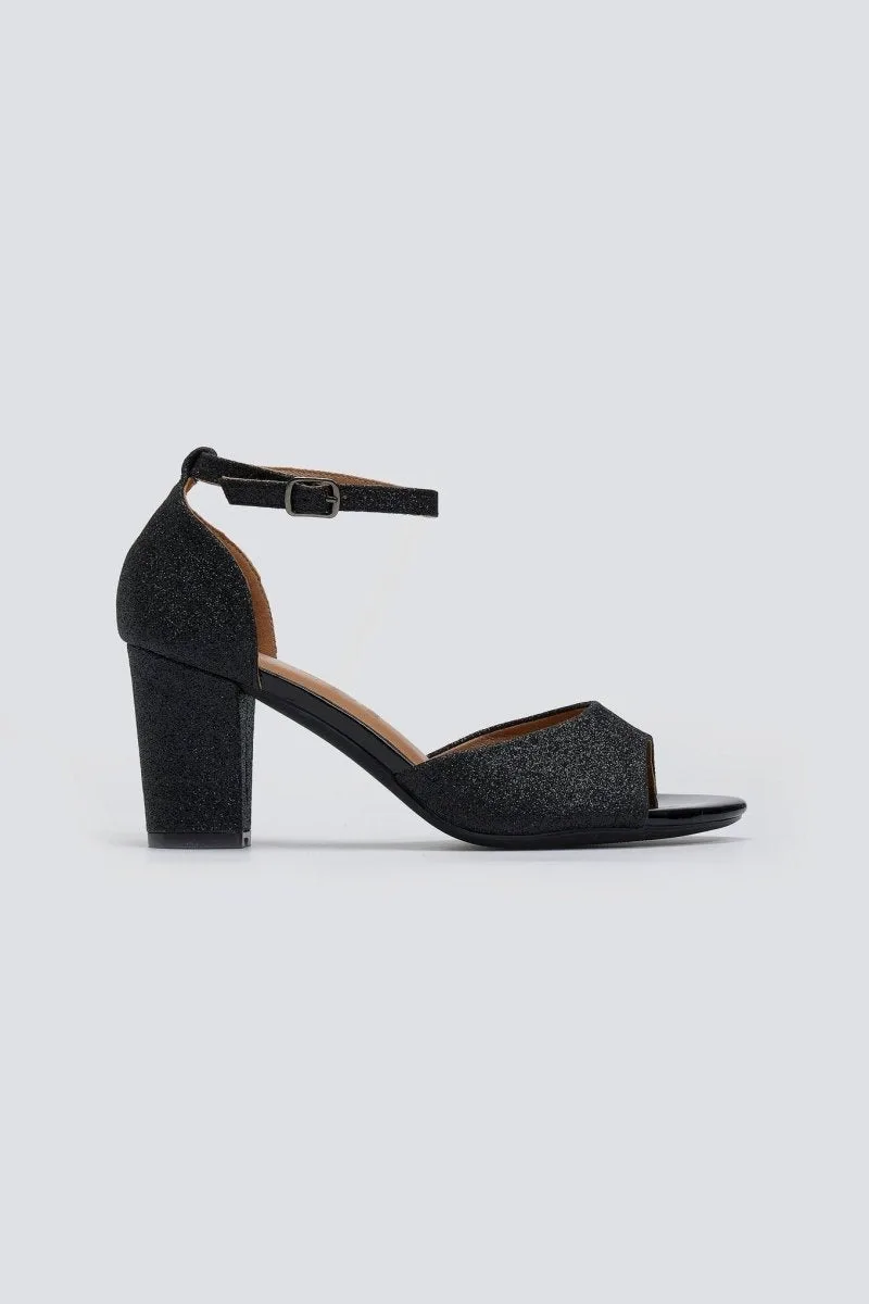 Jelly Vitamin Glitter Ankle Strap Sandals - 77304 - Black