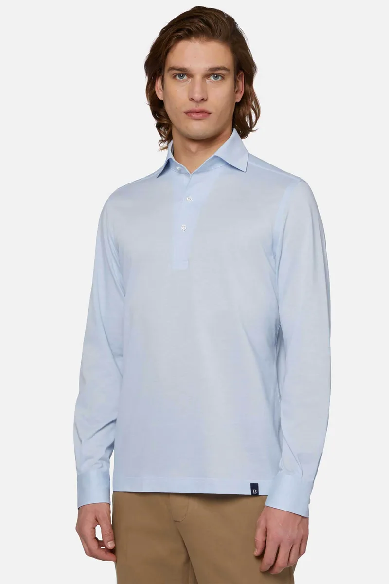 Boggi Milano ανδρική πόλο μπλούζα μονόχρωμη Regular Fit - BO24P028101 Σιελ