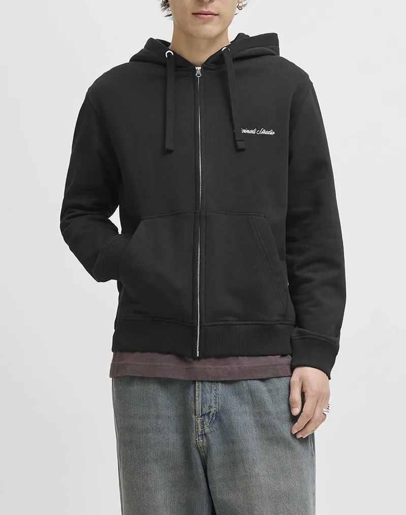 JACK&JONES JORNORREBRO EMB SWEAT ZIP HOOD NOOS 12282901-BLACK Black