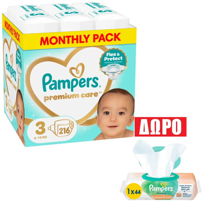 Πάνες Pampers Premium Care Monthly Pack Νο3 (6-10kg) 216τεμ