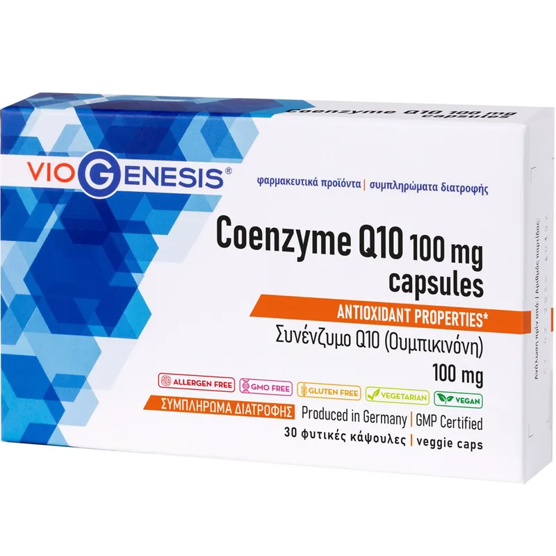 Viogenesis Coenzyme Q10 100mg Συμπλήρωμα Διατροφής με Συνένζυμο Q10 για την Ενίσχυση Παραγωγής Ενέργειας σε Κυτταρικό Επίπεδο με Ισχυρές Αντιοξειδωτικές Ιδιότητες 30veg.caps