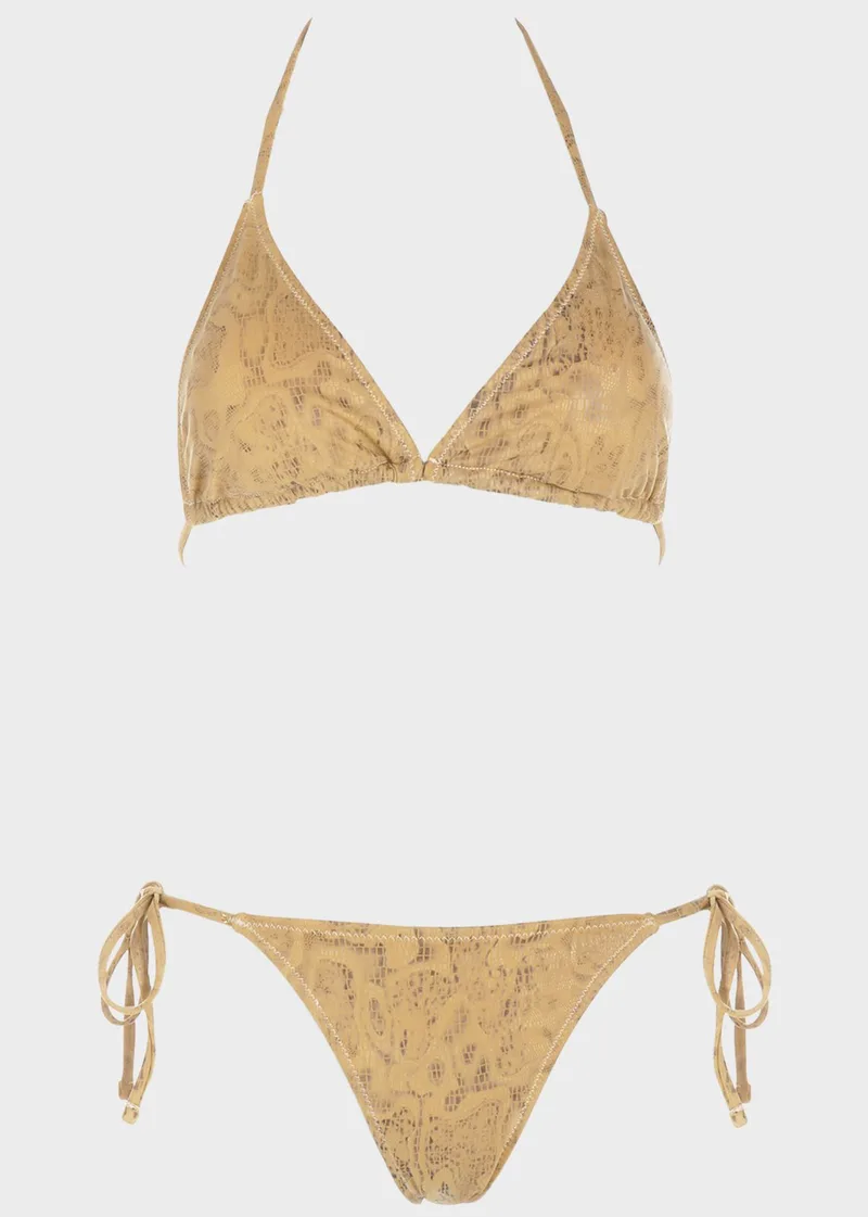 Bikini τριγωνάκι print όψη slip παρτό πλαϊνά κορδονάκια.Καλύπτει B Cup ΜΠΕΖ