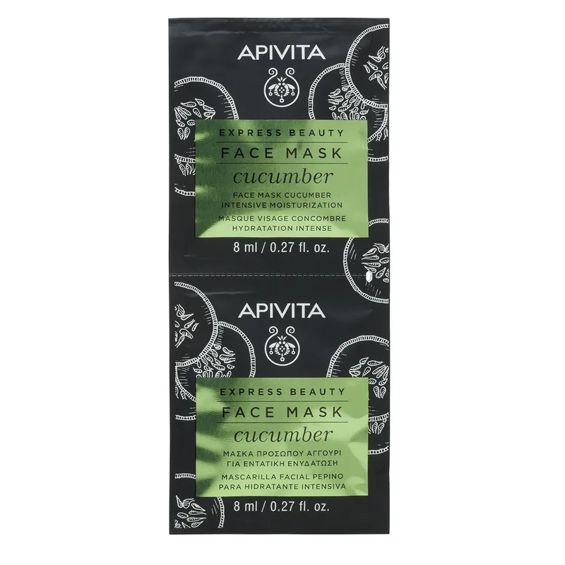 Apivita Express Beauty Cucumber Face Mask Μάσκα Εντατικής Ενυδάτωσης με Αγγούρι για Κανονική - Ξηρή Αφυδατωμένη Επιδερμίδα 2x8ml